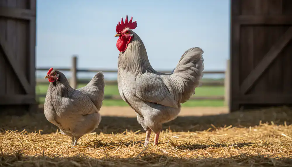 Rooster and hen of a strong farm breed