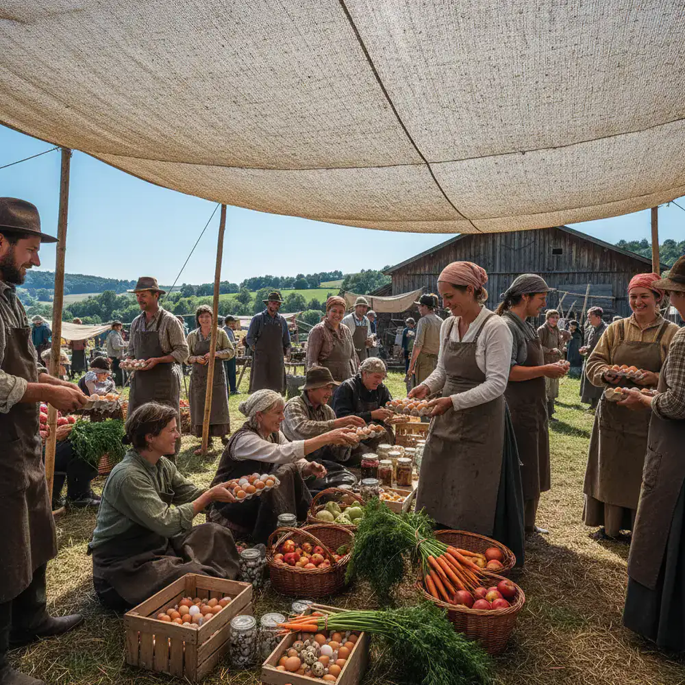 Members trading eggs and farm products