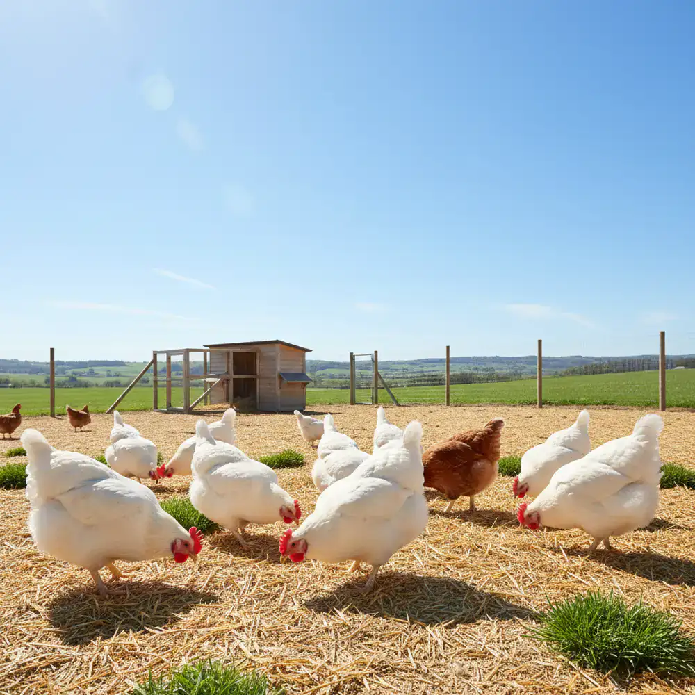 Healthy farm poultry in a clean environment